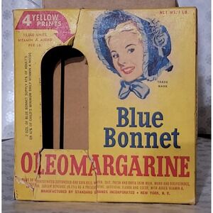 Vintage Blue Bonnet Oleomargarine Box Collectible Advertising Memorabilia